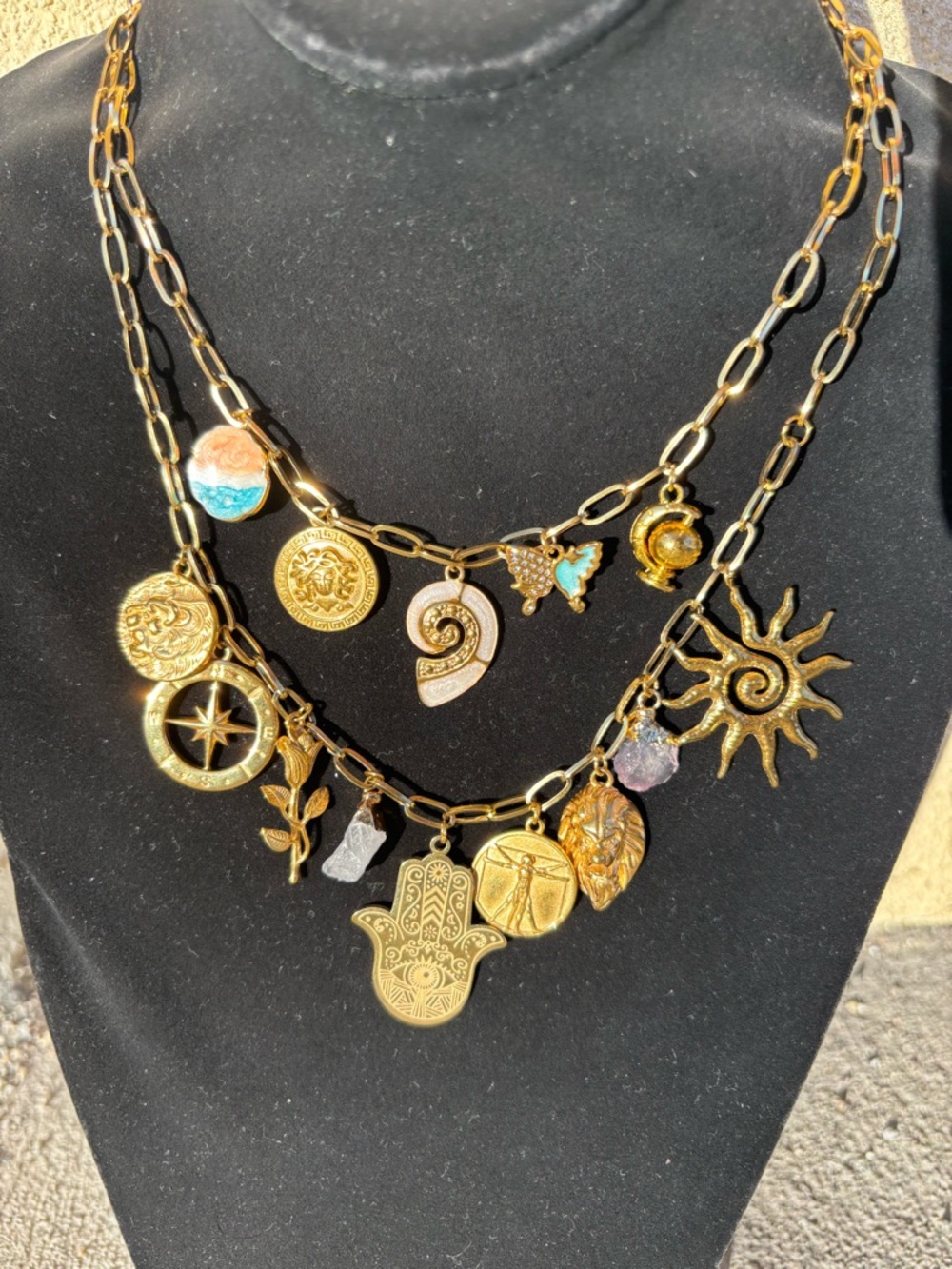 Gold Multi-Charm Layered Necklace - Women Jewelry